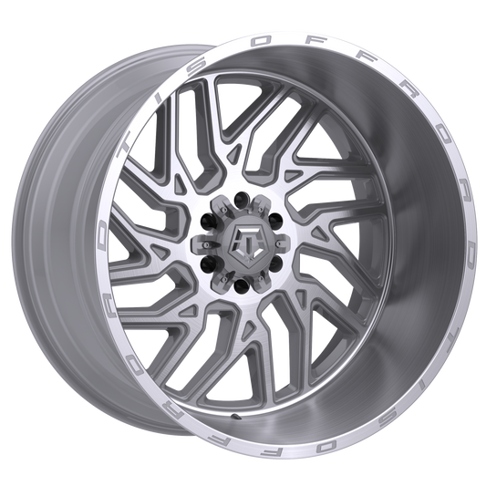 TIS 544BSM Brushed Silver Milled 6-lug wheel, angle view