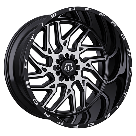 TIS 544MB Machined Black 6-lug wheel, angle view