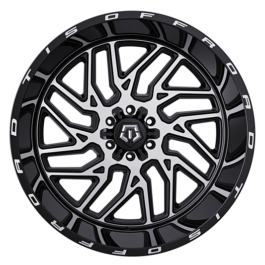 TIS 544MB Machined Black 6-lug wheel, face view