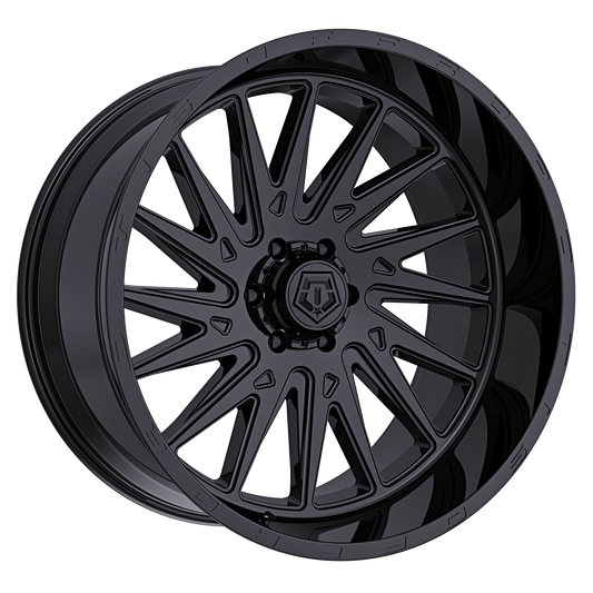 TIS 547B Gloss Black 6-lug wheel, angle view