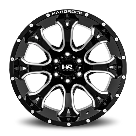 Hardrock H505 Bloodshot Xposed Gloss Black Milled 6x139.7 wheel, face view
