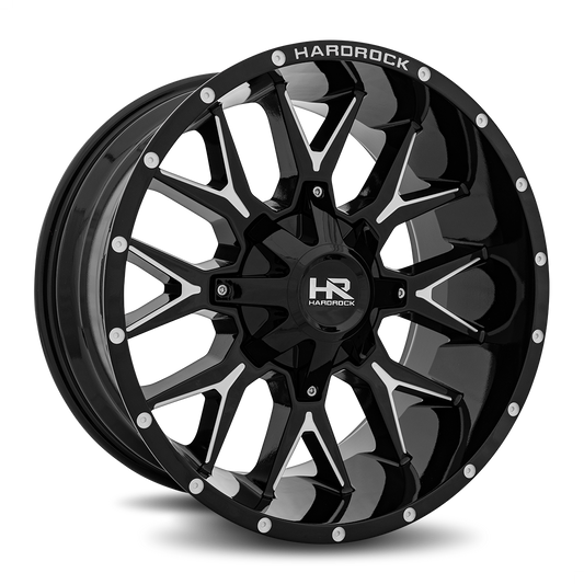 Hardrock H700 Affliction Gloss Black Milled wheel, three-quarter view