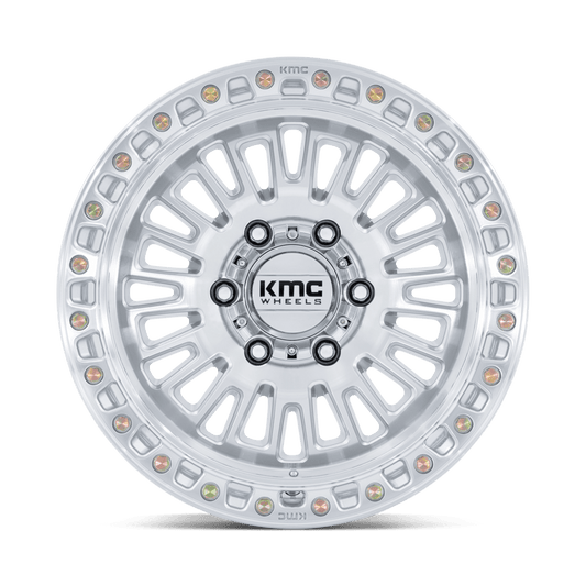 KMC KM554 AZTEC — Gloss Silver W/ Machined Face - front
