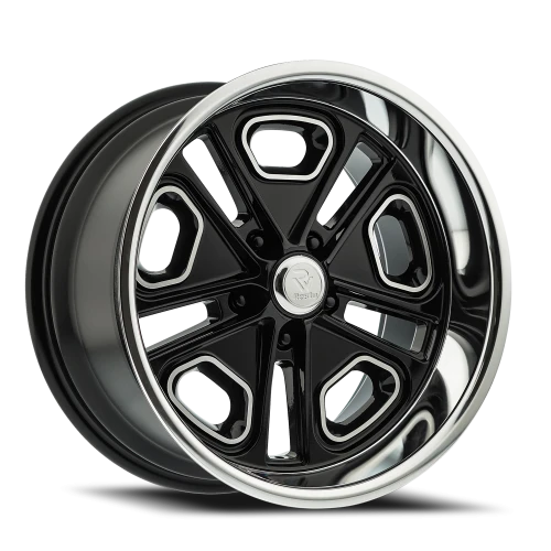 Resto Wheels Del Ray — Glossy Black Center Milled Window Diamond Cut Lip
