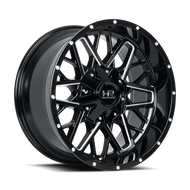 Hardrock H714 Bomber Gloss Black Milled wheel, three-quarter view